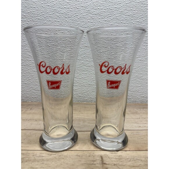 Vtg 1970 Coors Banquet Beer Glasses Heavy Base Set Of 2 - Picture 1 of 11